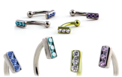 Fixed Top Channel-set Faceted Gem Curved Barbells (3 Gems)