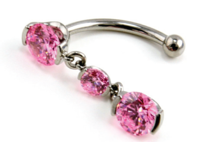 Ti Fixed Top 2 Prong-set Round Faceted Gem Curved Barbell w. Dangle 5