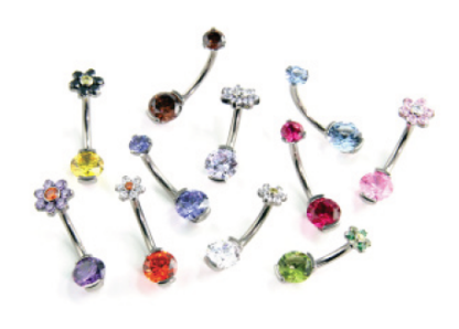 2 Prong-set Round Faceted Gem Curved Barbell