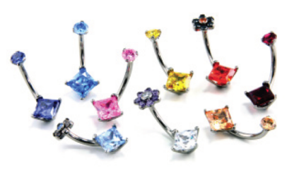 4 Prong Square Princess Star Cut Faceted Gem Curved Barbell