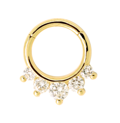 18K Yellow Gold Prium Faceted Gem Clicker #1 VS Clarity DEF Color Lab Created Diamonds