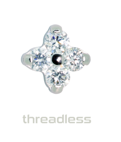 Threadless Titanium Odyssey Quartet Prong-set Faceted Gem End VS Clarity DEF Lab Created Diamonds