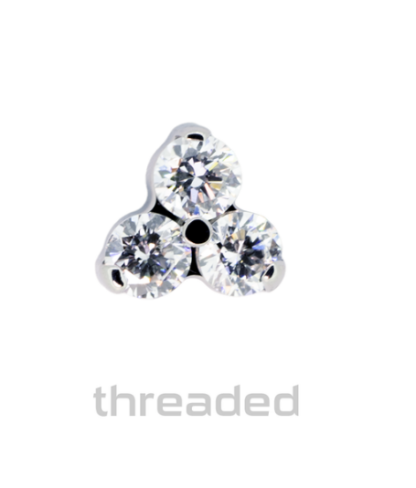 Threaded Odyssey Ménage à Trois Titanium Prong-Set Faceted Gem End VS Clarity DEF Color Lab Created Diamonds