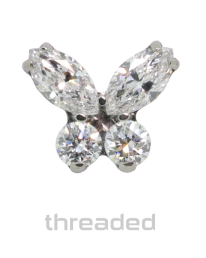 Threaded Titanium Butterfly Prong-Set Faceted Gem End VS Clarity DEF Color Lab Created Diamond