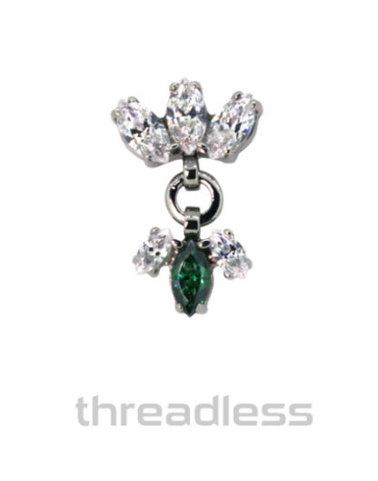Threadless Titanium Marquis Fan Faceted Gem End with Reverse Marquis Fan #9 Dangle
