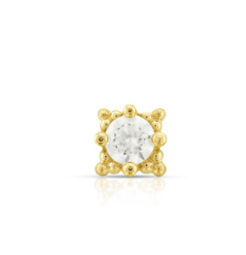 Threadless 18K Yellow Gold Hoplon Faceted Gem End VS Clarity DEF Color Lab Created Diamond