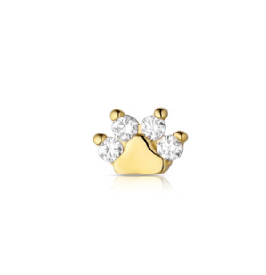 Threadless 18K Yellow Gold Paw Print Faceted Gem End