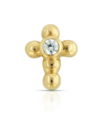 Threaded 18k Gold Bubble Cross Faceted Gem End