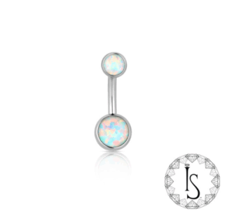 Double Bezel-set Faux-pal Cabochon Gem Curved Barbell