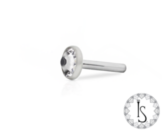 Threadless Titanium Fixed End Straight Barbell Post with 4mm Flat Back Faceted Gem