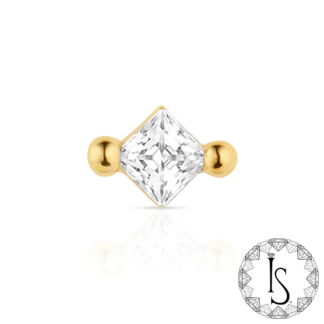 Threadless 18k Gold Round Prong-set Princess-cut Faceted Gem End