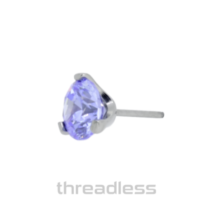 Threadless Titanium 3 Prong-set Round Faceted Gem End