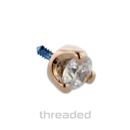 Threaded 18K Rose Gold Prong-set Faceted Gem End #2 VS Clarity DEF Color Lab Diamond